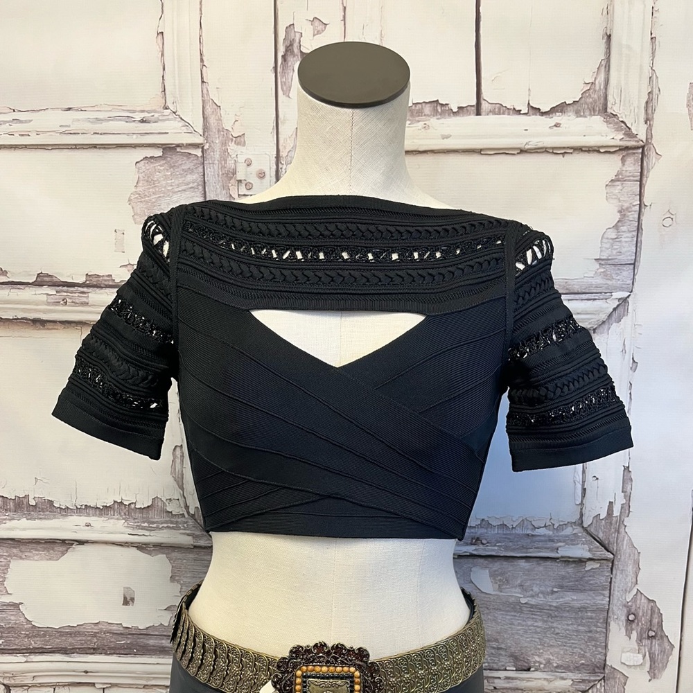 Herve Leger Black Lorie Crop Top NEW